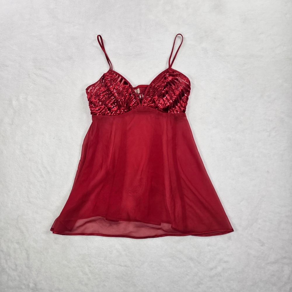 Inner Most Red Sequin Velvet Babydoll Chemise Lingerie Rhinestone Buckle Medium